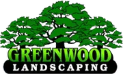 Logo for Greenwood Landscaping featuring a green tree silhouette above the company name in green and white text.