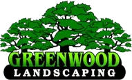 Logo for Greenwood Landscaping featuring a green tree silhouette above the company name in green and white text.
