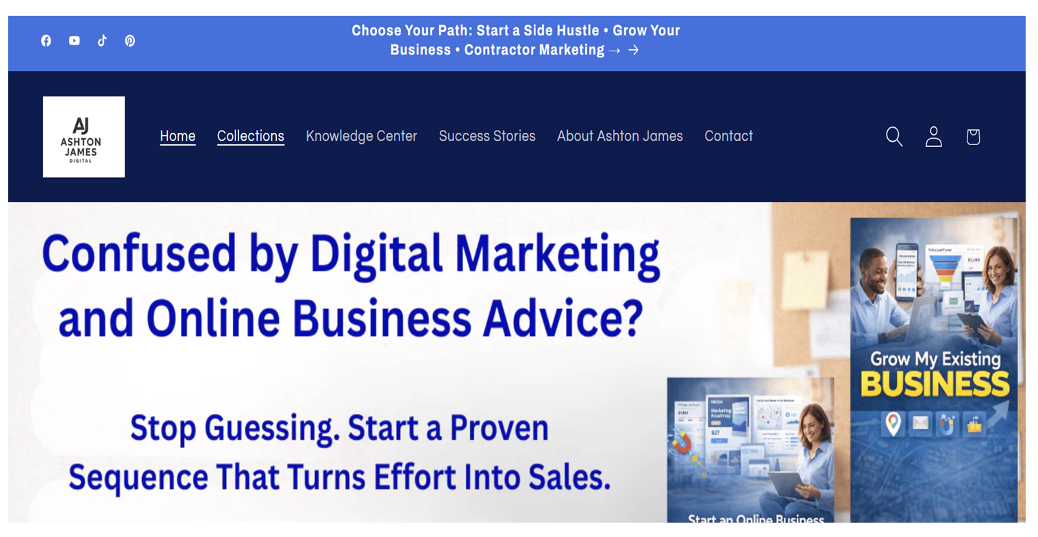 Website banner with headline: