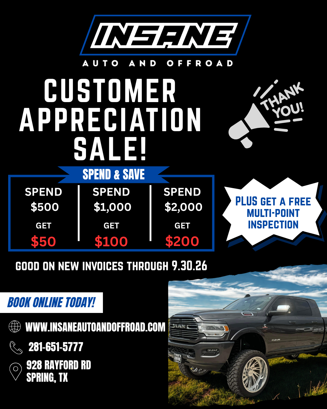 CUSTOMER APPRECIATION SALE COUPON BANNER | Insane Automotive and Offroad