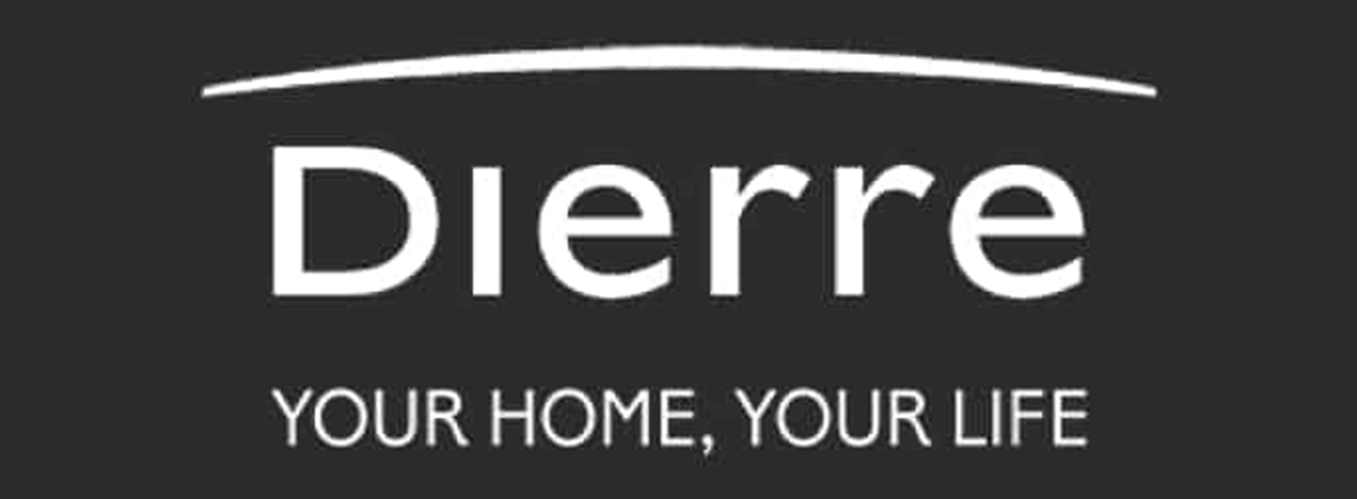 Il logo di Dierre presenta una scritta bianca su sfondo scuro, con lo slogan