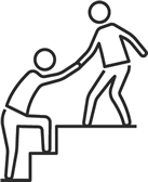 Person hilft einer anderen Person beim Treppensteigen.
