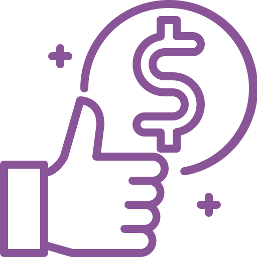 Thumbs up with dollar sign in circle.