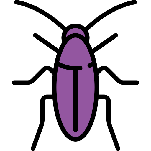 Purple cockroach illustration with black outlines.