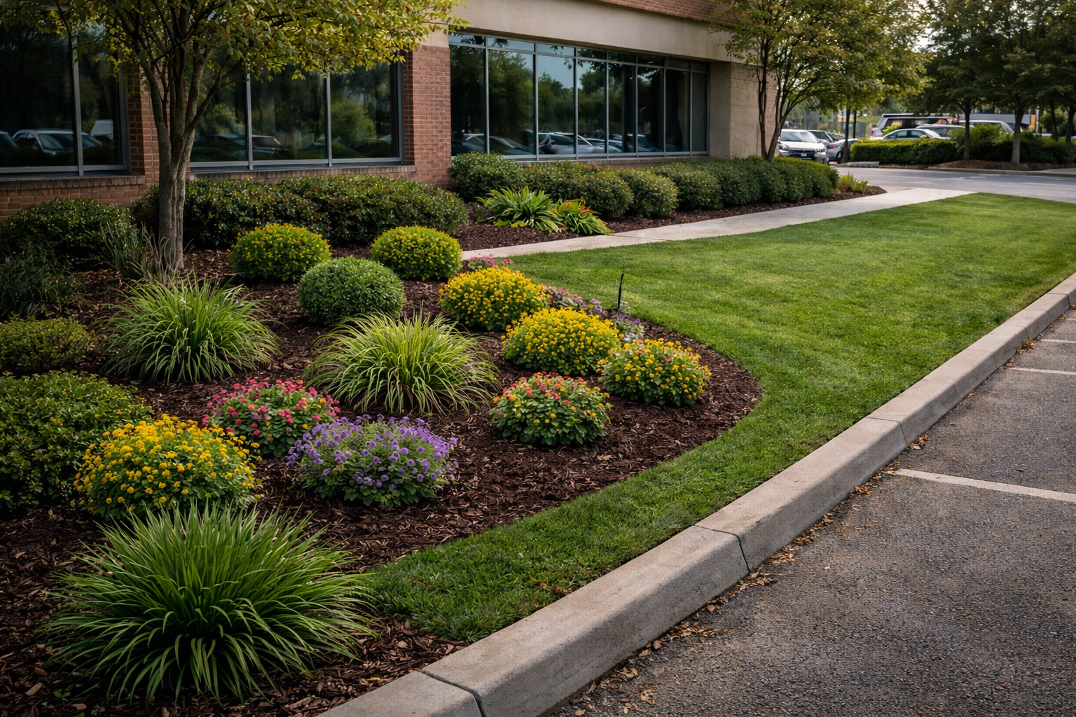Professional commercial yard cleanup in Draper Utah showing a clean lawn and landscaped property