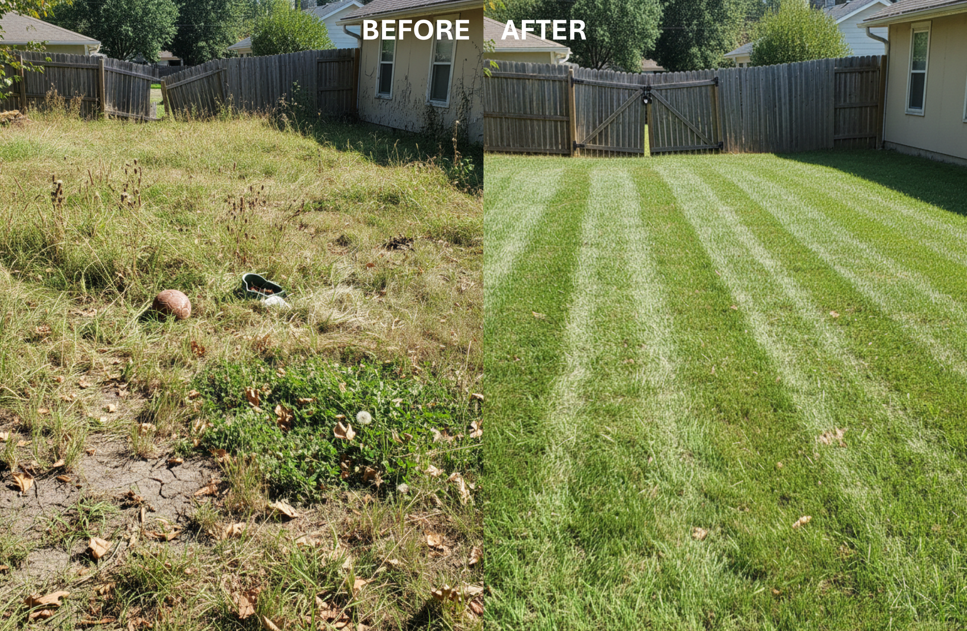 Lawn fertilization treatment results showing improved grass color and density in Lehi, Utah