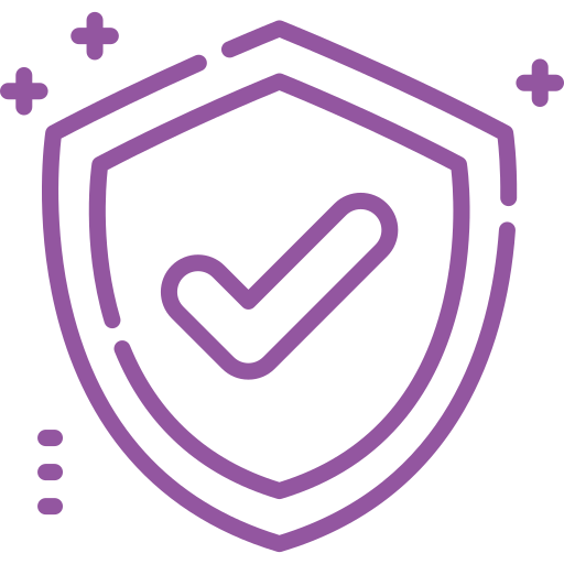 Purple shield icon with a checkmark, representing protection and approval.
