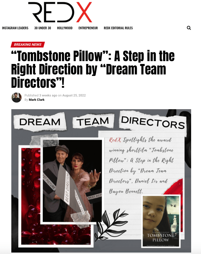 A newspaper article titled tombstone pillow : a step in the right direction by dream team directors