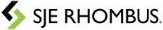 Logo of SJE Rhombus, featuring a black and green geometric shape followed by the text "SJE RHOMBUS."