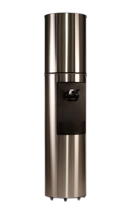 Fontaine à eau en acier inoxydable avec panneau avant noir et robinet distributeur