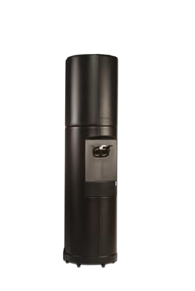 Climatiseur portable cylindrique noir sur fond blanc