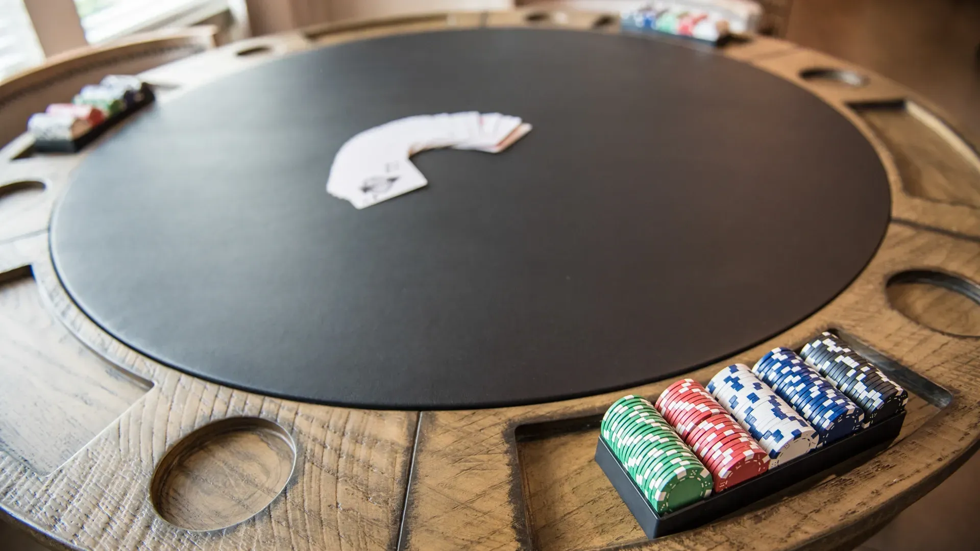 Poker table with chips and cards