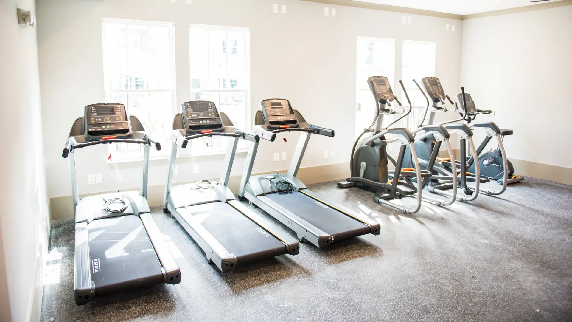 Treadmills and elliptical machines in a fitness center