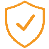 Orange shield with a check mark icon