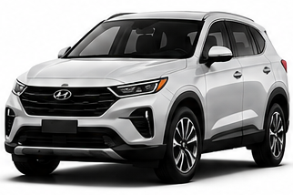White Hyundai SUV on a plain background, angled front-left view