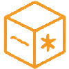 Orange outlined cube icon with a star-like symbol on one face and a short line on another.