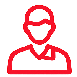 Red outline of a person icon with head and shoulders on a white background