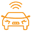 Orange icon of a car with wireless signal above it, indicating connected or autonomous vehicle technology