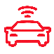 Red car with a wireless signal icon above it