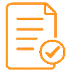 Orange document icon with a checkmark badge, indicating approval or verification
