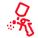 Red line drawing of a person holding a tilted cup or phone, with a small heart-like shape nearby.