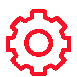 Red gear icon on a white background