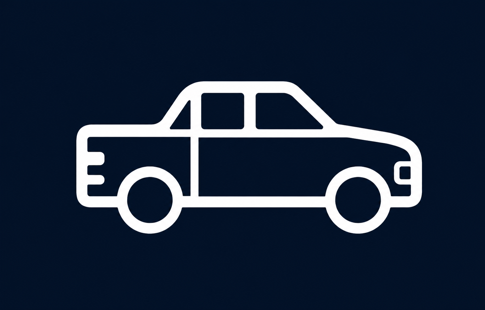 White outline of a pickup truck icon on a dark blue background