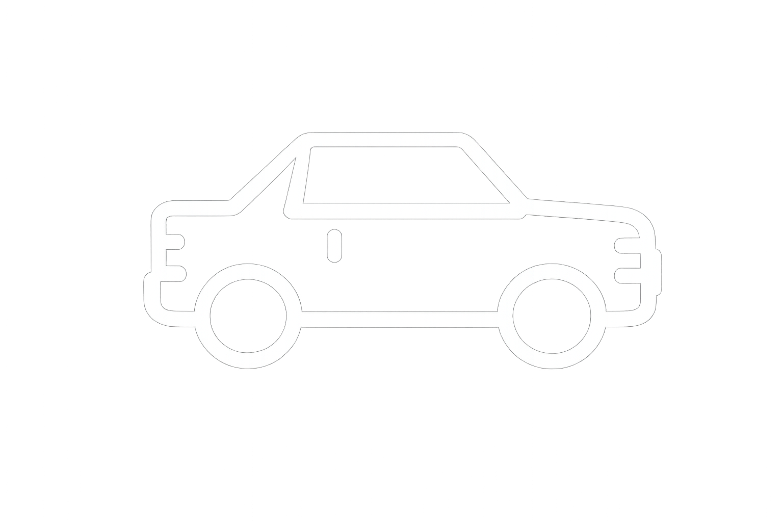 White outline of a pickup truck side view on a plain background