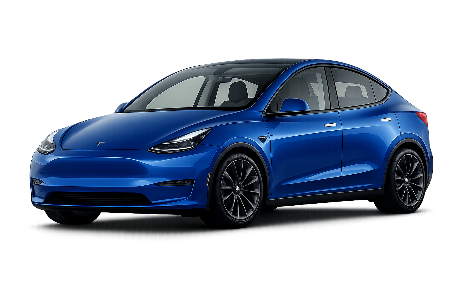 Blue Tesla Model Y electric SUV on a white background
