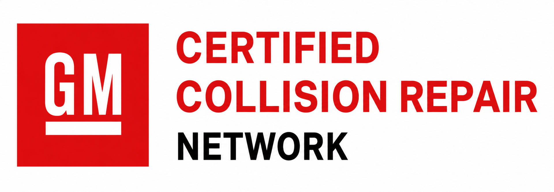 GM Certified Collision Repair Network logo in red, black, and white