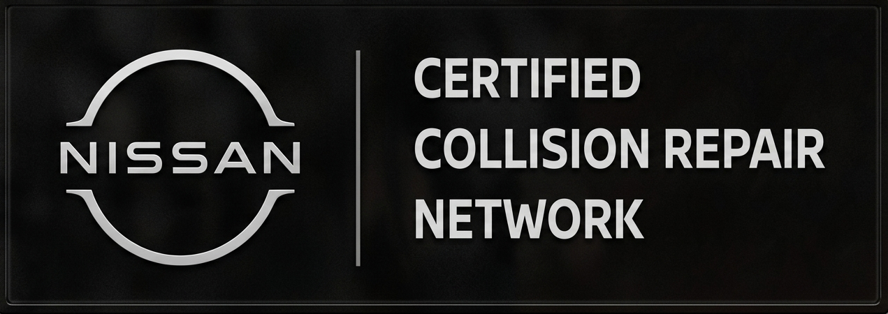 Nissan Certified Collision Repair Network logo in white on a black background