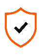 Orange outlined shield with a black check mark inside
