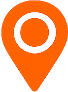 Orange map pin icon with a white ring in the center