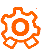 Orange gear icon on a white background