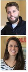 Two stacked portrait headshots: a bearded man in a dark jacket and a smiling woman in a striped top.