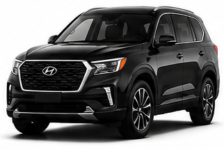 Black Hyundai SUV on a white background, angled front view