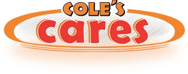 Cole’s Cares logo in orange and red with striped oval background