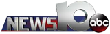 NEWS10 abc logo in blue, red, white, and silver text on a dark background