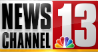 News Channel 13 logo with red and white text and the NBC peacock icon on black background