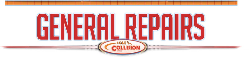 General Repairs sign with red lettering and a small collision logo on a white background