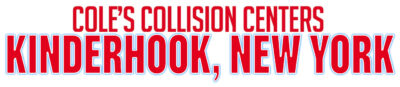 Cole’s Collision Centers logo with “Kinderhook, New York” in red text on white background