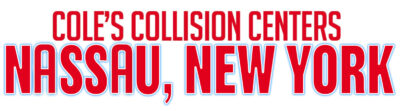 Cole’s Collision Centers logo with “Nassau, New York” in red and blue text