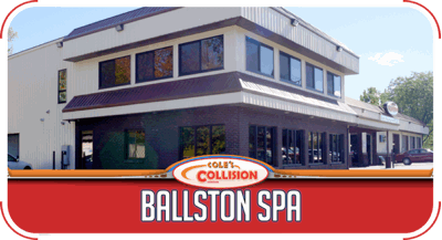 Ballston Spa Collision building exterior with red sign and modern white facade
