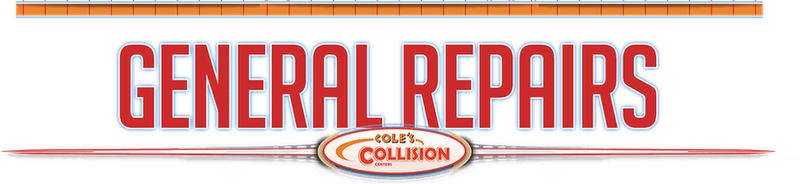 General repairs sign with bold red lettering and a small collision logo beneath