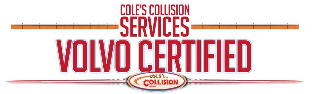 Cole’s Collision Services Volvo Certified logo in red and black with orange accents