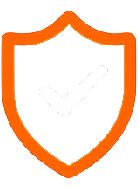 Orange shield outline with a faint checkmark inside