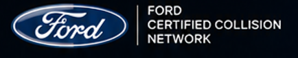Ford Certified Collision Network logo on a dark background with white text and blue Ford oval.