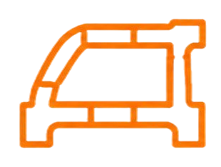 Orange outline of a car seat side profile