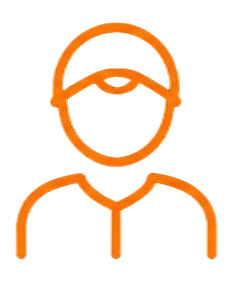 Orange line icon of a person wearing a cap and shirt outline
