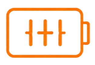Orange battery icon with a half-full charge indicator